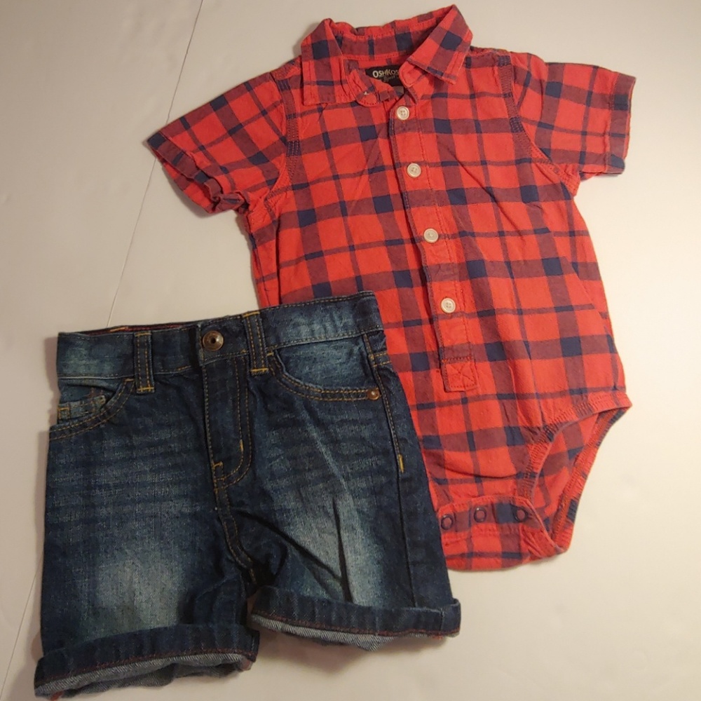 OshKosh B'gosh 18 mo onesie and jean shorts set
